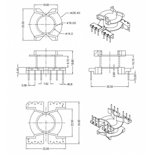 Каркас для трансформатора BV-PQ32/20-1-12R(PHL) PIN SHINE