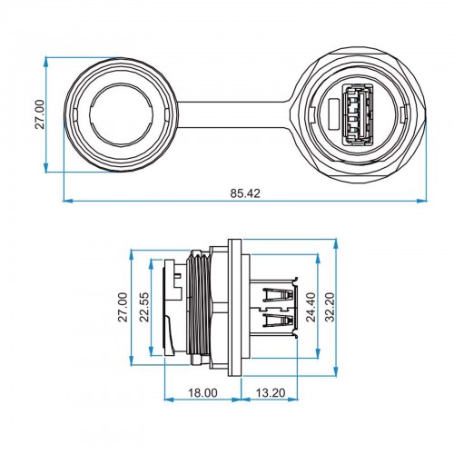 Герметичная панельная USB розетка YU-USB2-JSX-01-001 CNLINKO